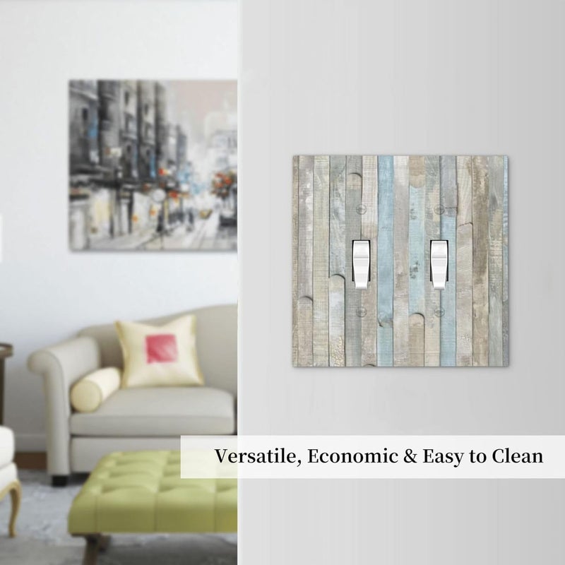 GSRLOD Country Rustic Blue White Wood 2 Gang Double Toggle Outlet Light Switch Cover Wall Plate Electrical Faceplate Decorative Dual Device Switchplate - Image 4